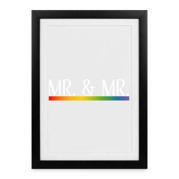 Rainbow stripes Mr and Mr white - Framed poster (27 × 37 cm) - black - Front