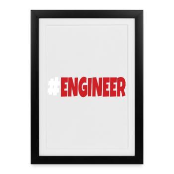 #engineer blanc et rouge - Affiche encadrée (27 × 37 cm) - noir - Devant