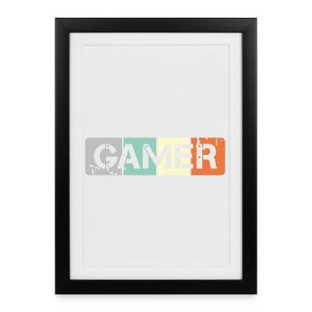 Rétro Gamer Shield Gaming Team Icon Vintage - Affiche encadrée (27 × 37 cm) - noir - Devant