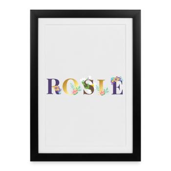 Art du nom ROSIE avec des fleurs brodées - Affiche encadrée (27 × 37 cm) - noir - Devant
