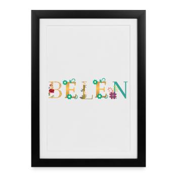 Le nom BELEN décoré de fleurs - Affiche encadrée (27 × 37 cm) - noir - Devant