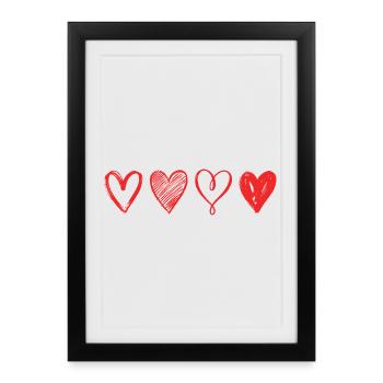 Sketched Red Hearts – Minimalist Design - Framed poster (27 × 37 cm) - black - Front