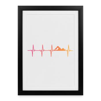 Natation sunset battement de coeur cadeau nageur - Affiche encadrée (27 × 37 cm) - noir - Devant