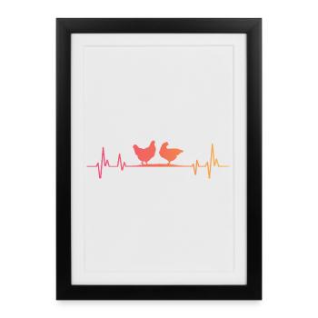 Poule Sunset battement de cœur des poules - Affiche encadrée (27 × 37 cm) - noir - Devant
