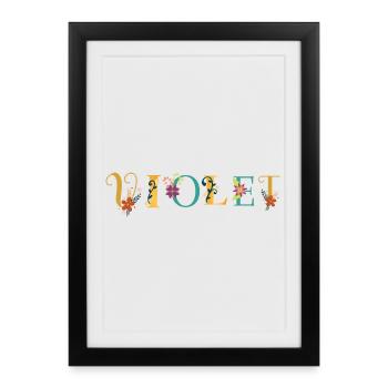 VIOLET Name Art With Flowers Embroidered - Framed poster (27 × 37 cm) - black - Front