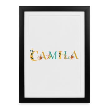 Art du nom CAMILA avec fleurs brodées - Affiche encadrée (27 × 37 cm) - noir - Devant