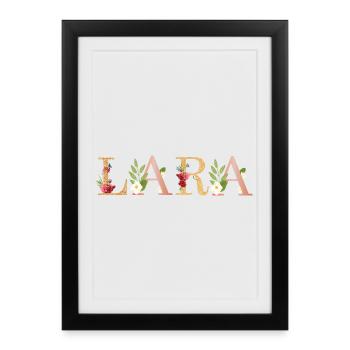 Art du nom LARA avec des fleurs brodées - Affiche encadrée (27 × 37 cm) - noir - Devant