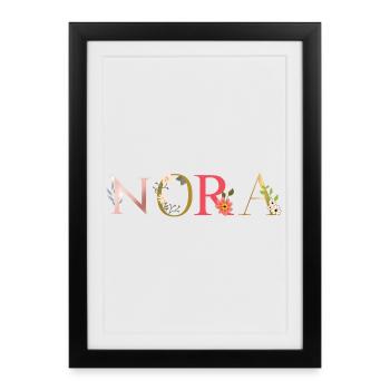 Nom NORA décoré de fleurs - Affiche encadrée (27 × 37 cm) - noir - Devant