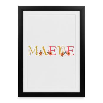 Nom MAEVE Décoré de Fleurs - Affiche encadrée (27 × 37 cm) - noir - Devant