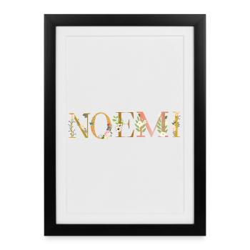 Le nom NOEMI décoré de fleurs - Affiche encadrée (27 × 37 cm) - noir - Devant