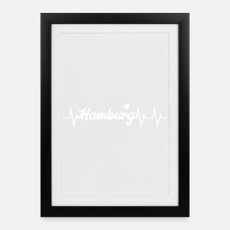 Heartbeat Hamburg - Gerahmtes Poster (27 × 37 cm) - Schwarz