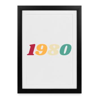 1980 Cadeau 1980 Anniversaire 1980 Rétro 1980  - Affiche encadrée (27 × 37 cm) - noir - Devant