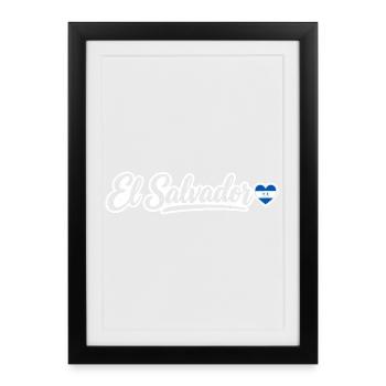 Écriture salvadorienne avec cœur de drapeau patriotique - Affiche encadrée (27 × 37 cm) - noir - Devant