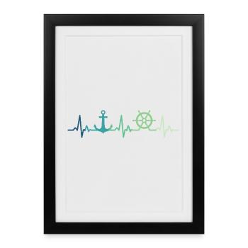 Ancre battement de coeur marin cadeau marin - Affiche encadrée (27 × 37 cm) - noir - Devant