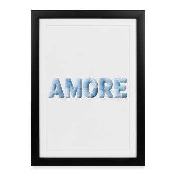 Amore Lettering Patchwork Design Blue - Affiche encadrée (27 × 37 cm) - noir - Devant