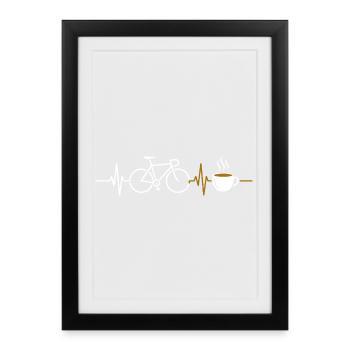 Cyclisme Heartbeat Vélo de route Gravel Bike Coffee - Affiche encadrée (27 × 37 cm) - noir - Devant