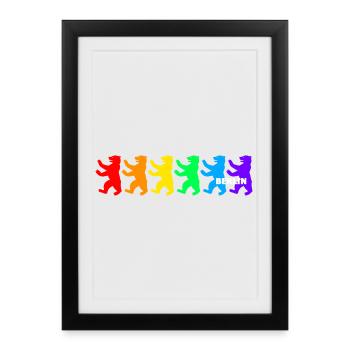 Berliner Bären / Regenbogenfarben - Gerahmtes Poster (27 × 37 cm) - Schwarz - Vorne