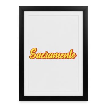 Lettrage rétro Sacramento jaune rouge - Affiche encadrée (27 × 37 cm) - noir - Devant