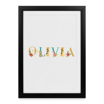 OLIVIA Name Art With Flowers Embroidered - Framed poster (27 × 37 cm) - black - Front