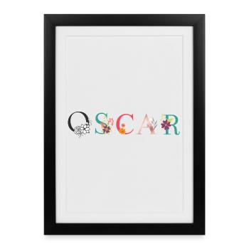 Art du nom OSCAR avec fleurs brodées - Affiche encadrée (27 × 37 cm) - noir - Devant