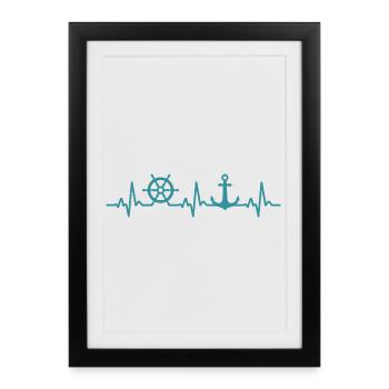 bateau battement de coeur marin capitaine - Affiche encadrée (27 × 37 cm) - noir - Devant