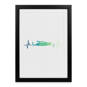 Motorboat Heartbeat Yacht Captain - Framed poster (27 × 37 cm) - black - Front