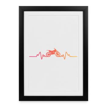 Motocross sunset battement de coeur dirt bike - Affiche encadrée (27 × 37 cm) - noir - Devant