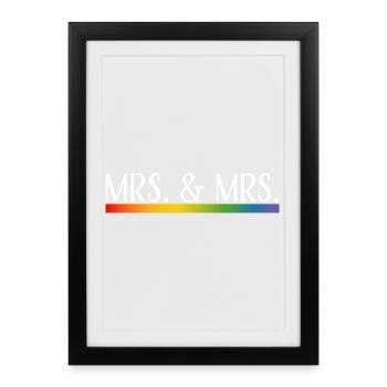 Rainbow stripes Mrs and Mrs white - Framed poster (27 × 37 cm) - black - Front
