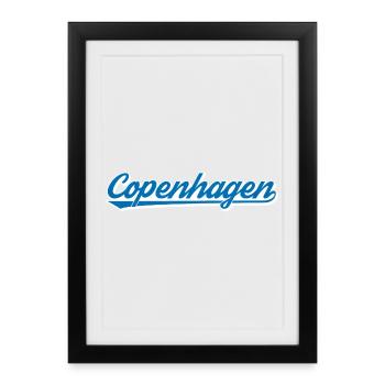 Lettrage de Copenhague Graphique bleu-blanc - Affiche encadrée (27 × 37 cm) - noir - Devant