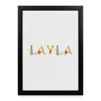 Art du nom LAYLA avec des fleurs brodées - Affiche encadrée (27 × 37 cm) - noir - Devant