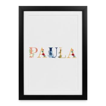 Art du nom PAULA avec fleurs brodées - Affiche encadrée (27 × 37 cm) - noir - Devant
