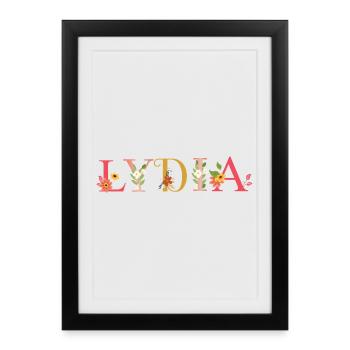 Le nom de LYDIA est fleuri - Affiche encadrée (27 × 37 cm) - noir - Devant