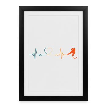 Joueur rétro de hockey sur glace Heartbeat Hockey - Affiche encadrée (27 × 37 cm) - noir - Devant