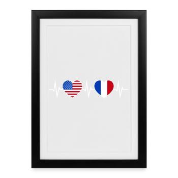 France USA Heartbeat Love Friendship - Framed poster (27 × 37 cm) - black - Front