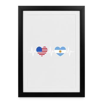 Argentinien USA Herzschlag Liebe Freundschaft - Gerahmtes Poster (27 × 37 cm) - Schwarz - Vorne