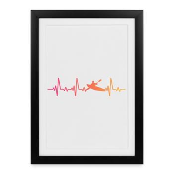 canoéiste kayak Sunset battement de coeur canoë - Affiche encadrée (27 × 37 cm) - noir - Devant