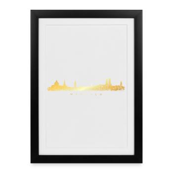 Münchener Skyline (Vintage/Goldgelb) München - Gerahmtes Poster (27 × 37 cm) - Schwarz - Vorne