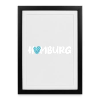 Hambourg Coeur Écailles Motif Poisson Éventail Port Hanse - Affiche encadrée (27 × 37 cm) - noir - Devant