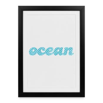 Ocean Ocean Fish Scales Sea Pattern Maritime Aqua - Affiche encadrée (27 × 37 cm) - noir - Devant