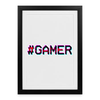 Pixel Neon Gamer Abzeichen - Gerahmtes Poster (27 × 37 cm) - Schwarz - Vorne