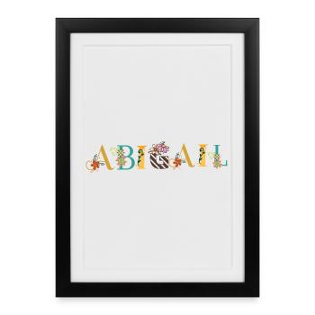 ABIGAIL Name Art With Flowers Embroidered - Framed poster (27 × 37 cm) - black - Front