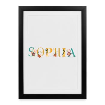Art du prénom SOPHIA avec fleurs brodées - Affiche encadrée (27 × 37 cm) - noir - Devant