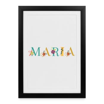 MARIA Nom Art avec fleurs brodées - Affiche encadrée (27 × 37 cm) - noir - Devant