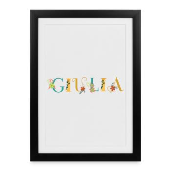 Art du nom GIULIA avec des fleurs brodées - Affiche encadrée (27 × 37 cm) - noir - Devant