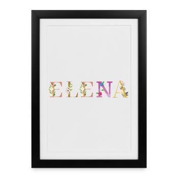 Le nom d’ELENA est décoré de fleurs - Affiche encadrée (27 × 37 cm) - noir - Devant