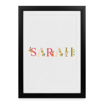 Le nom de SARAH décoré de fleurs - Affiche encadrée (27 × 37 cm) - noir - Devant