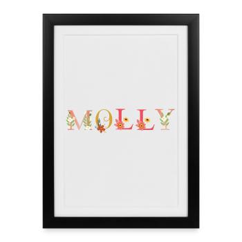 Nom MOLLY décoré de fleurs - Affiche encadrée (27 × 37 cm) - noir - Devant