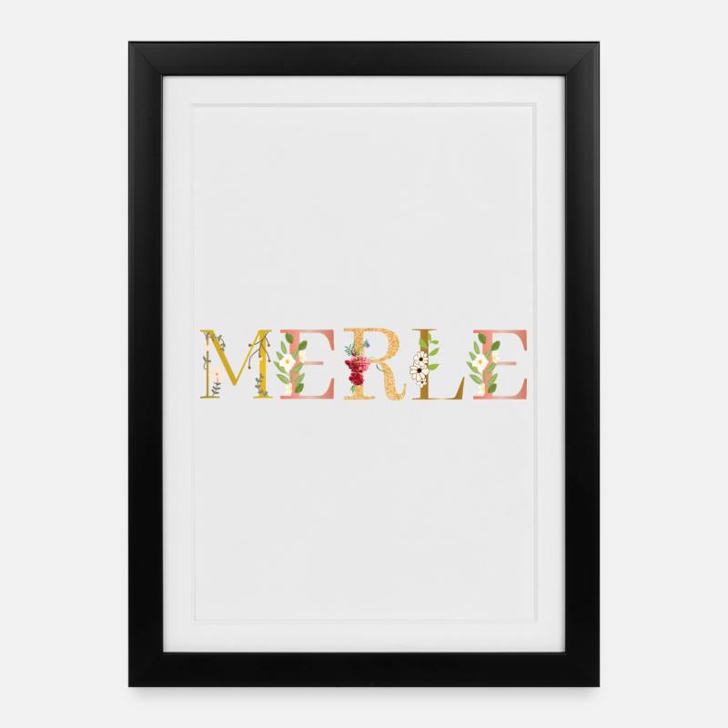 MERLE Name mit Blumen geschmückt - Gerahmtes Poster (27 × 37 cm) - Schwarz