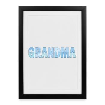 Coutures de grand-mère – patchwork bleu brodé - Affiche encadrée (27 × 37 cm) - noir - Devant