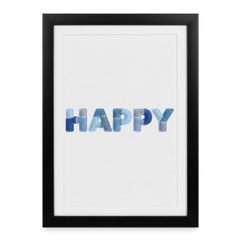 HAPPY Patchwork en jean : nouvelle tendance - Affiche encadrée (27 × 37 cm) - noir - Devant